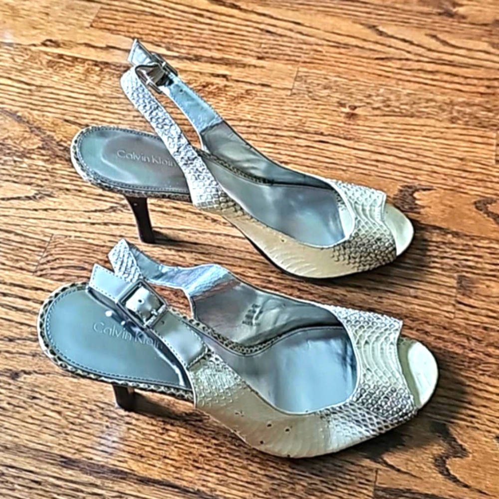 Calvin Klein Women's Snakeskin Slingback 4" Heels - Size 10M